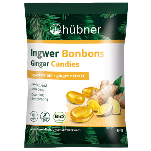 Produktverpackungsbild der hübner Ingwer Bonbons Bio