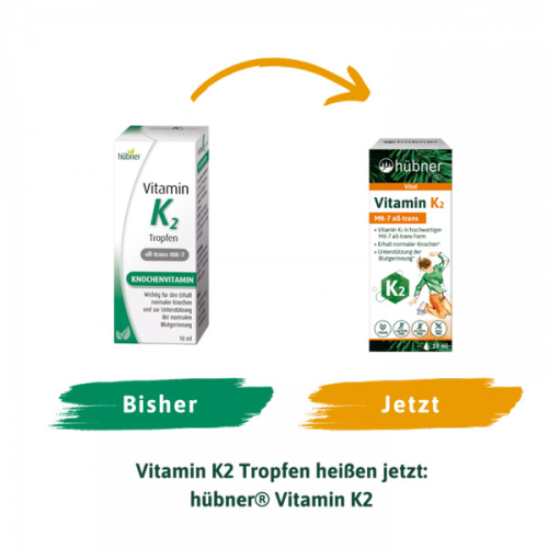 hübner Vitamin K2 Tropfen - Designansicht vorher nachher